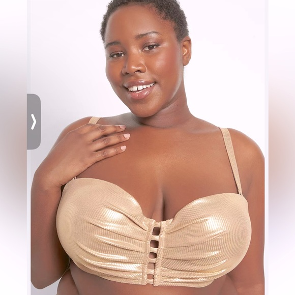 Lane Bryant Underwire Ribbed Strappy Swim Bikini Top Size 38G No Straps Sparkly - Picture 1 of 11